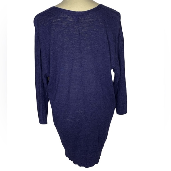 Eileen Fisher V-Neck Linen Blend Navy Blue Sweater - Picture 2 of 5